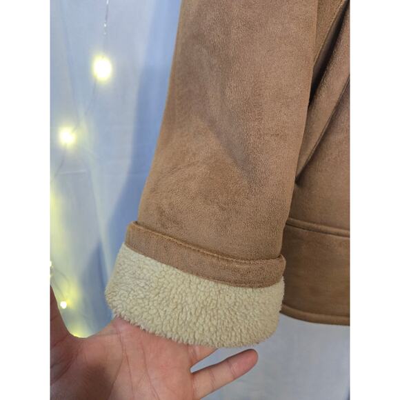 [15] VINTAGE Talbots Y2K Tan Faux Suede Zip Up Jacket XL Penny Lane Rancher - Picture 6 of 13